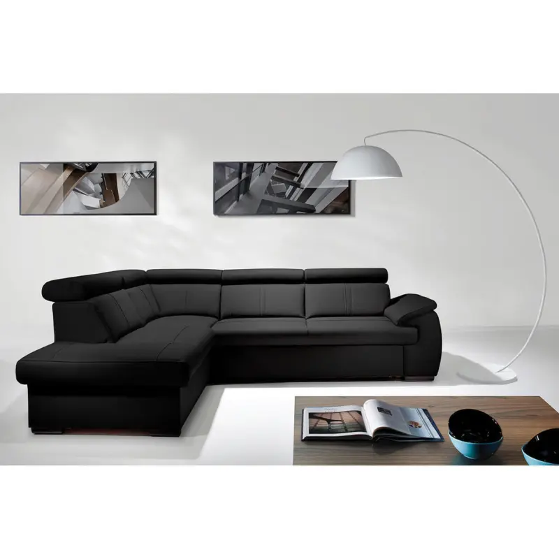 Ecksofa in Echtleder Schwarz