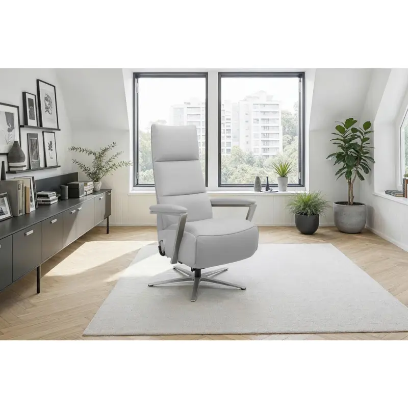 Relaxsessel in Leder Hellgrau