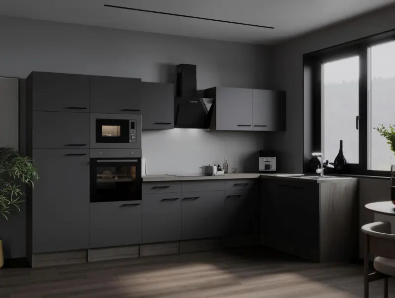 Eckk&uuml;che Oliver m. Ger&auml;ten ca. 340x172cm Grau/Eichefarben