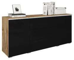 Sideboard Vera mit LED ca. 150 cm Schwarz/Eiche Wotan