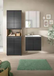 Badezimmer Ice 3-tlg. Schwarz/Eiche dunkel