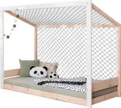 Bodenbett Fu&szlig;ball Holz ca. 90x200 cm Wei&szlig;/Kiefer