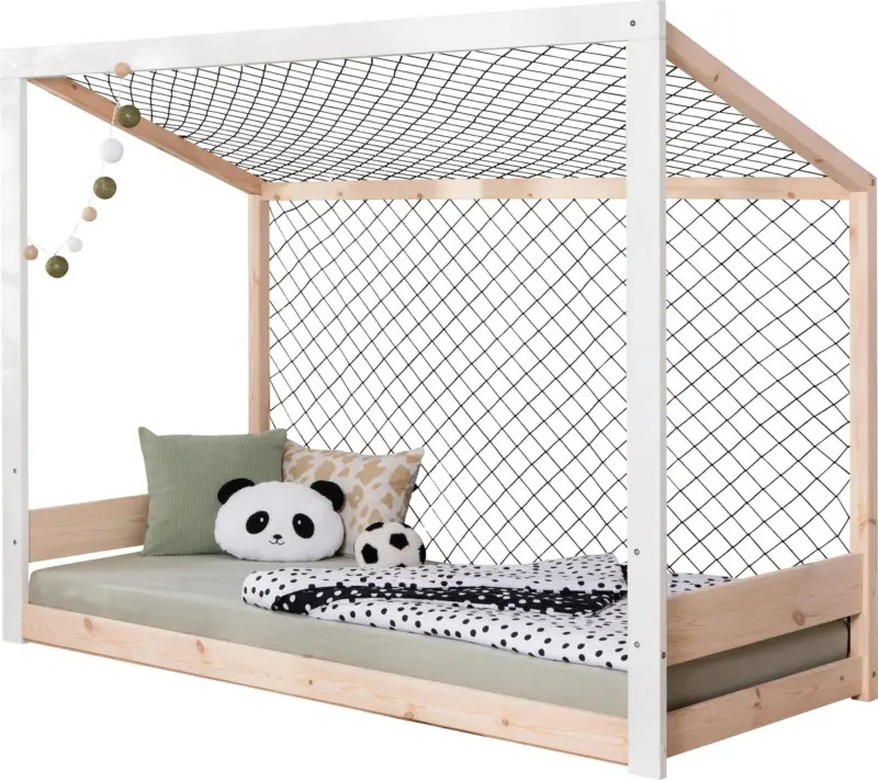 Bodenbett Fu&szlig;ball Holz ca. 90x200 cm Wei&szlig;/Kiefer