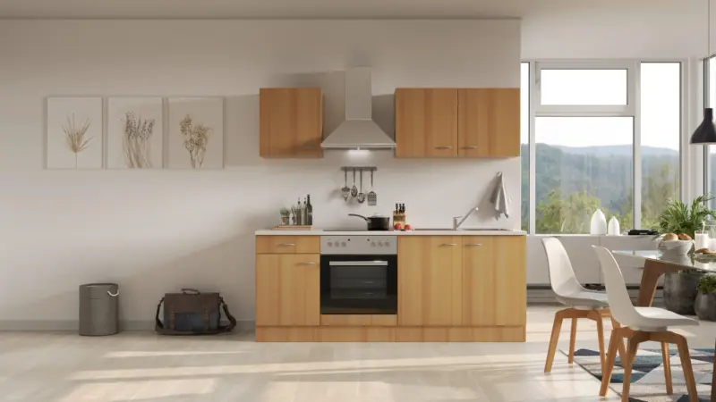 K&uuml;chenblock Nano mit Ger&auml;ten ca. 210 cm Buchefarben