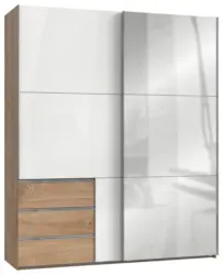 Schwebet&uuml;renschrank Level 36D ca. 200 cm Wei&szlig;/Eiche Dekor