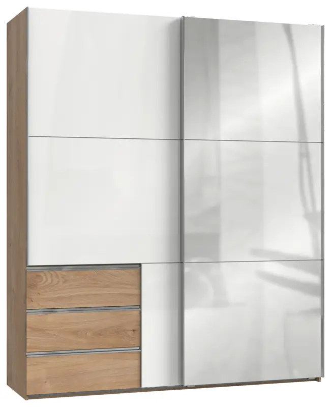 Schwebet&uuml;renschrank Level 36D ca. 200 cm Wei&szlig;/Eiche Dekor
