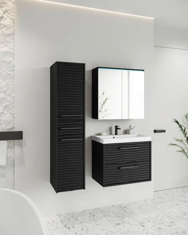 Badezimmer Toronto 4-tlg. ca. 90 cm inkl. LED Schwarz