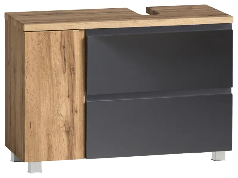 Waschbeckenunterschrank Varese B: 85 cm Grau/Eiche Wotan