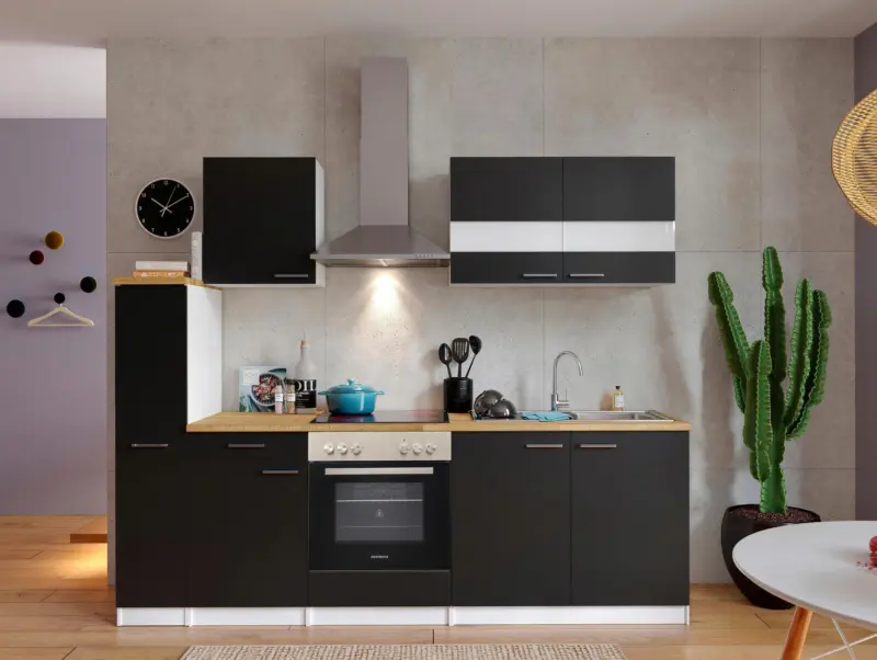 K&uuml;chenblock Malia mit Ger&auml;ten ca. 240 cm Schwarz