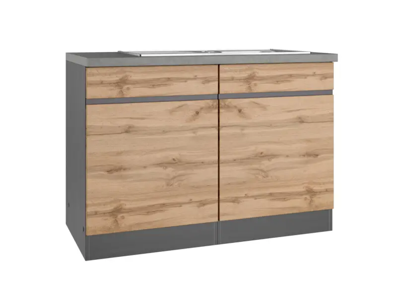 Sp&uuml;lenschrank Turin mit Sp&uuml;le ca. 120x86 cm Graphit/Eiche