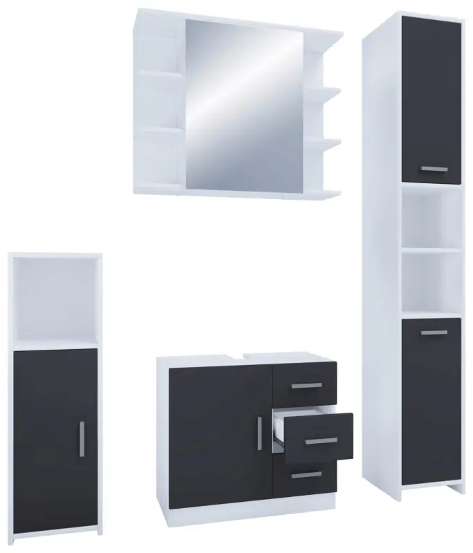 Badezimmer Zalo 4-tlg. ca. 140 cm Schwarz/Wei&szlig;