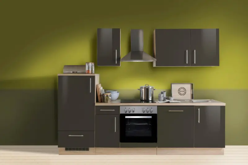 Menke K&uuml;chenblock Premium Dunkelbraun/Eiche ca. 270 cm