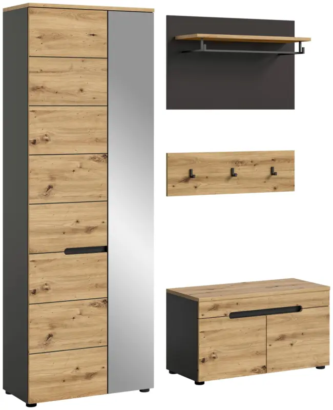 Garderobe Canu 3-teilig ca. 160x190x37cm Eiche Dekor,Grau
