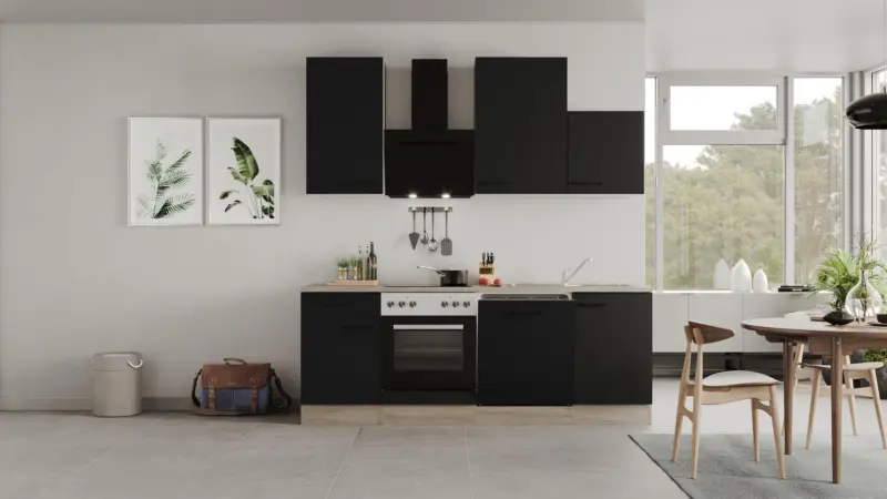 K&uuml;chenblock Capri Schwarz/Eichefarben