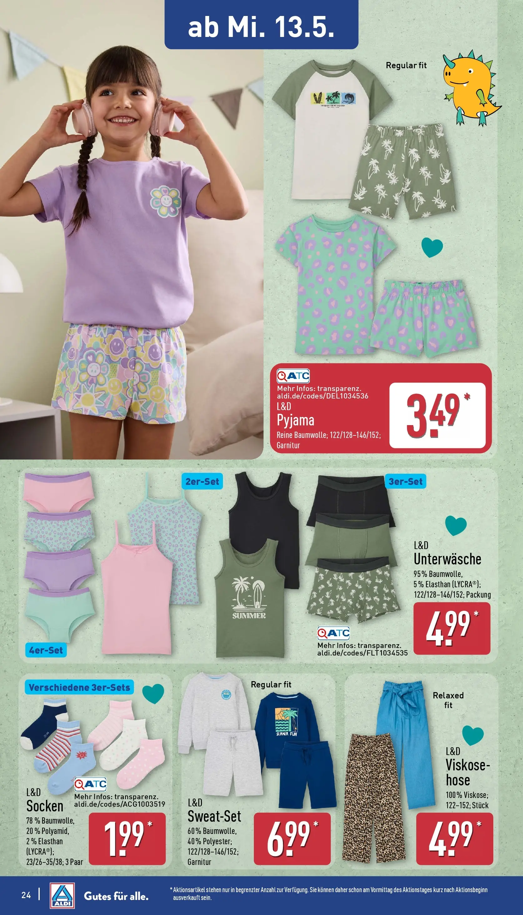 Aldi - ALDI Nord: Wochenangebote (ab 10.05.2026) » Angebote Online | Seite: 24 | Produkte: Hose, Unterwäsche, Socken, Pyjama