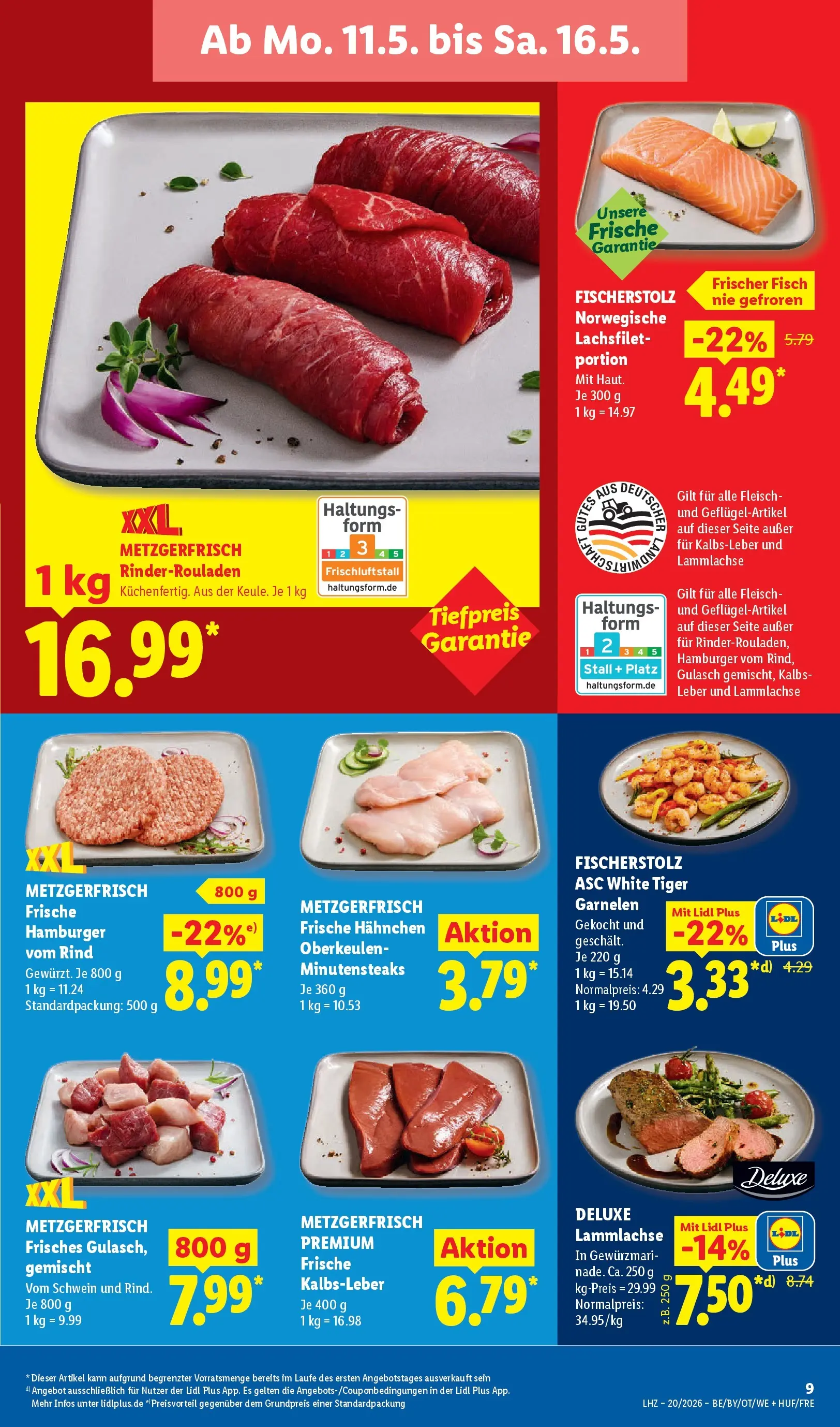 Lidl Prospekt Einbeck (ab 11.05.2026) zum Blättern » Angebote | Seite: 17 | Produkte: Rinderrouladen, Hahnchen, Kalbsleber, Fleisch
