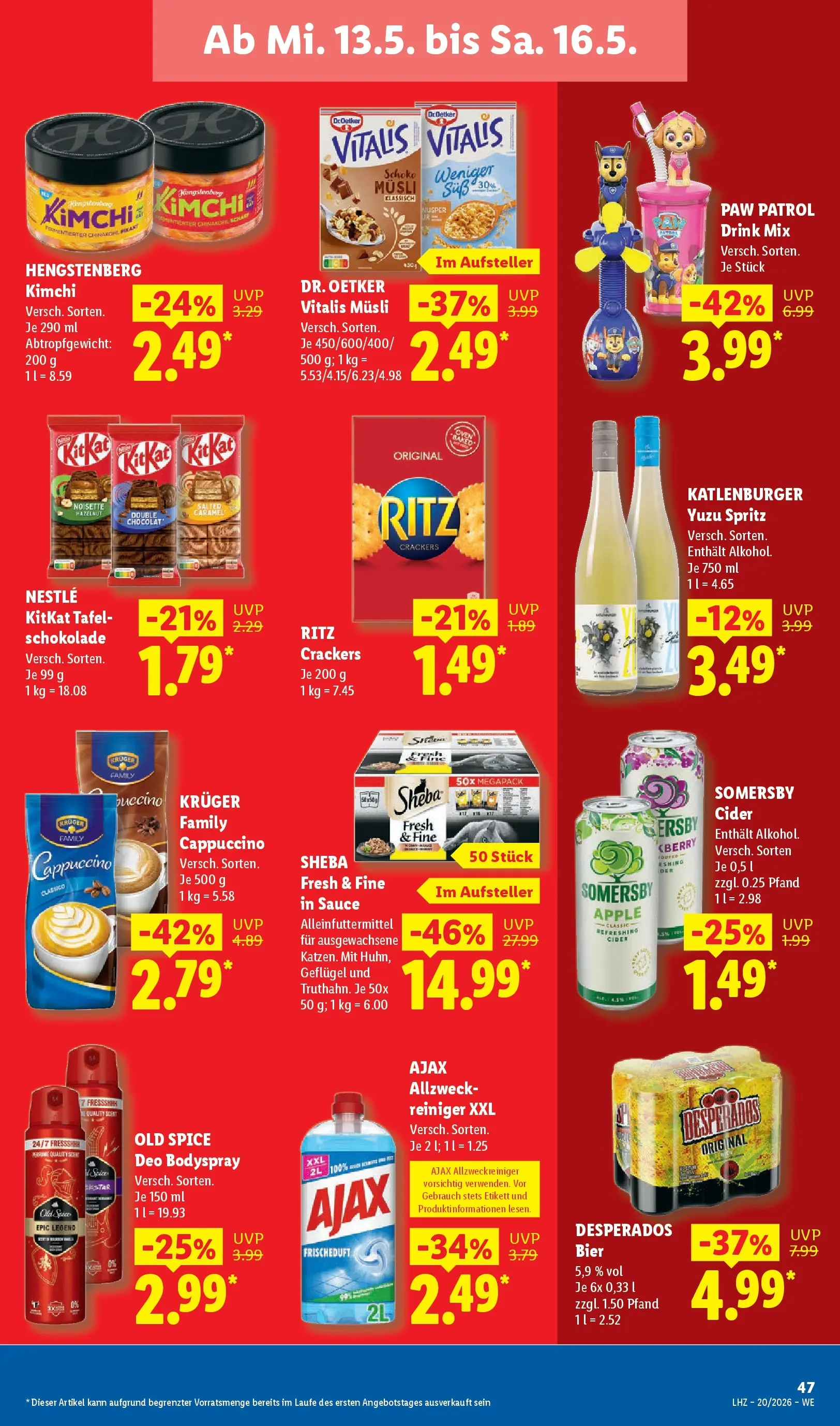 Lidl Prospekt Einbeck (ab 11.05.2026) zum Blättern » Angebote | Seite: 73 | Produkte: Musli, Bier, Desperados, Chinakohl