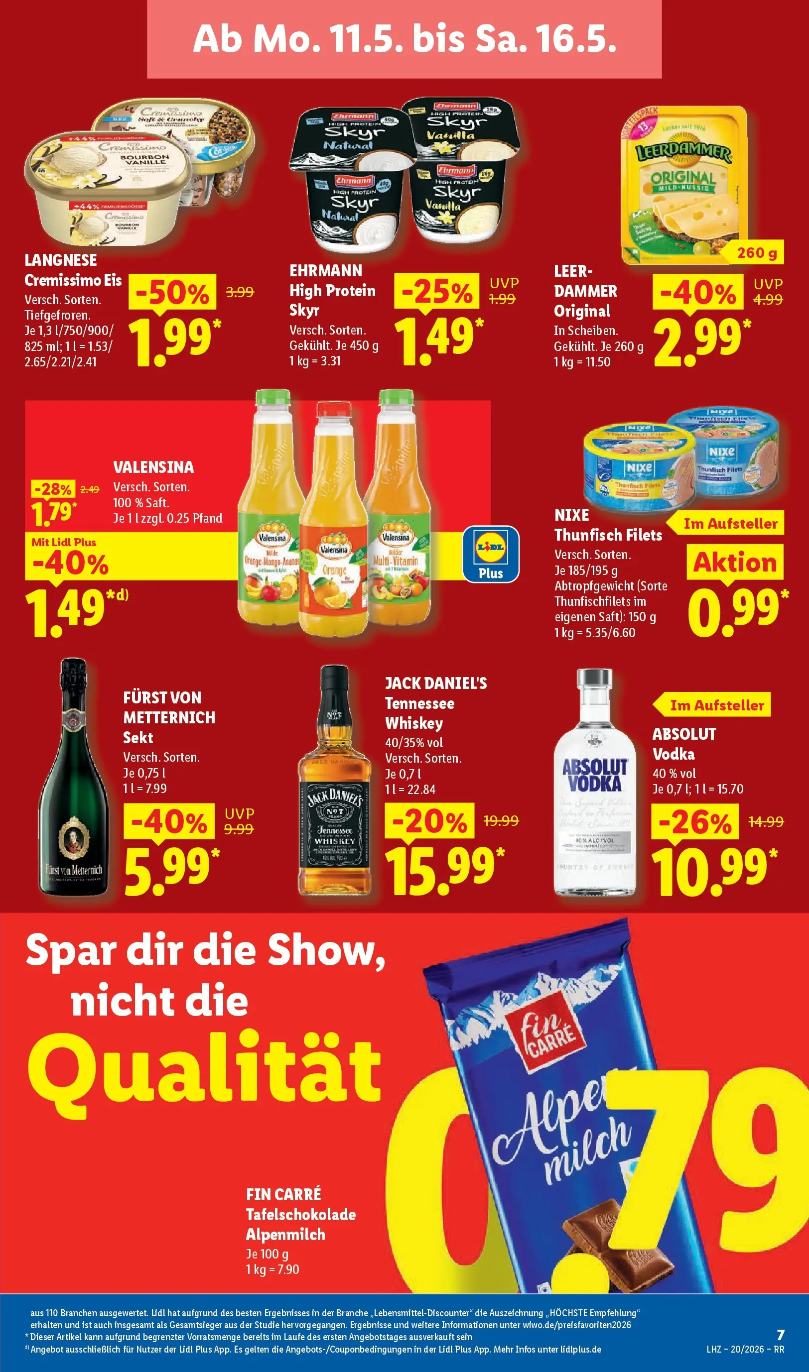 Lidl Prospekt Düsseldorf (ab 11.05.2026) zum Blättern » Angebote | Seite: 15 | Produkte: Furst von metternich, Valensina, Bourbon, Whiskey