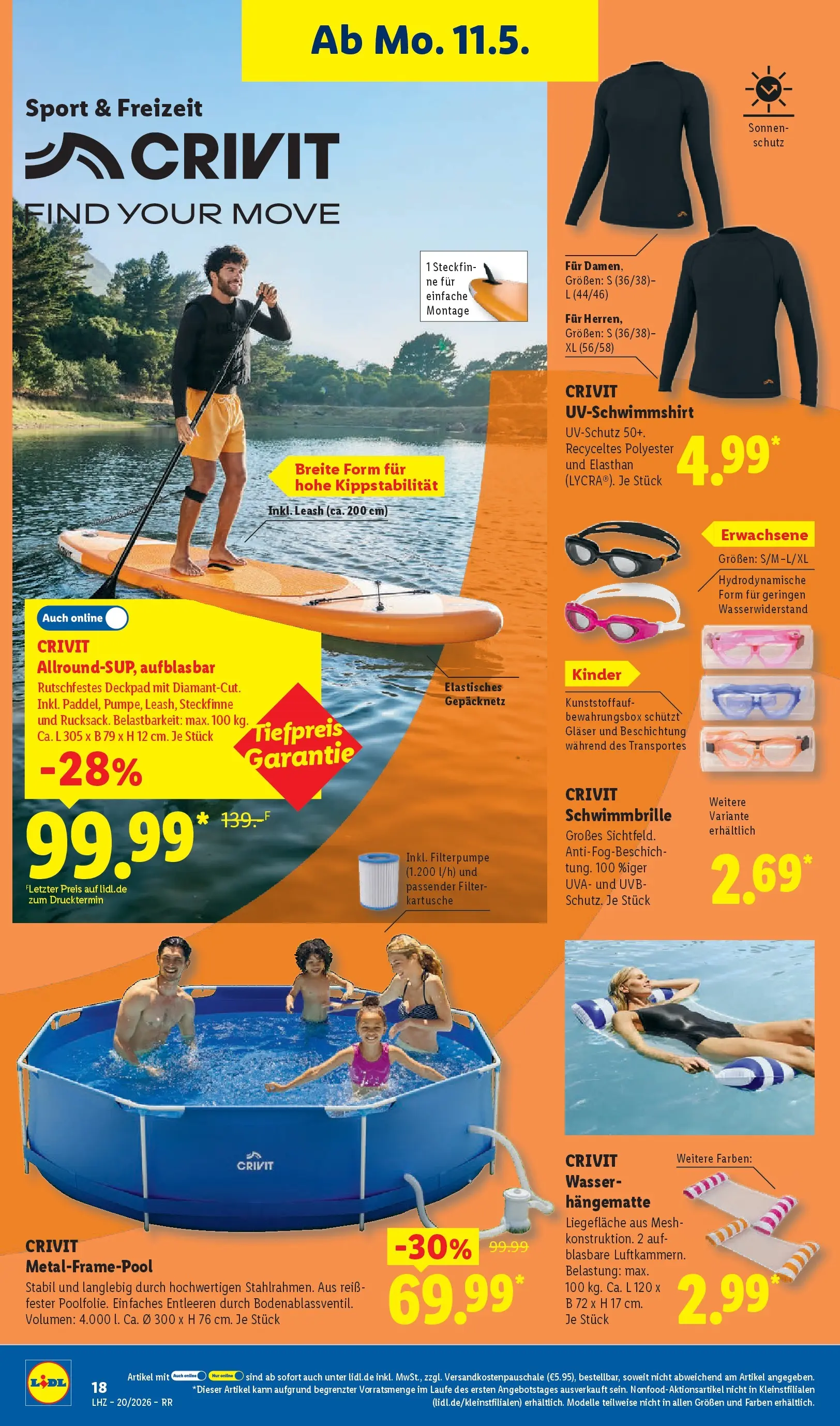 Lidl Prospekt Düsseldorf (ab 11.05.2026) zum Blättern » Angebote | Seite: 36 | Produkte: Schwimmbrille, Wasser