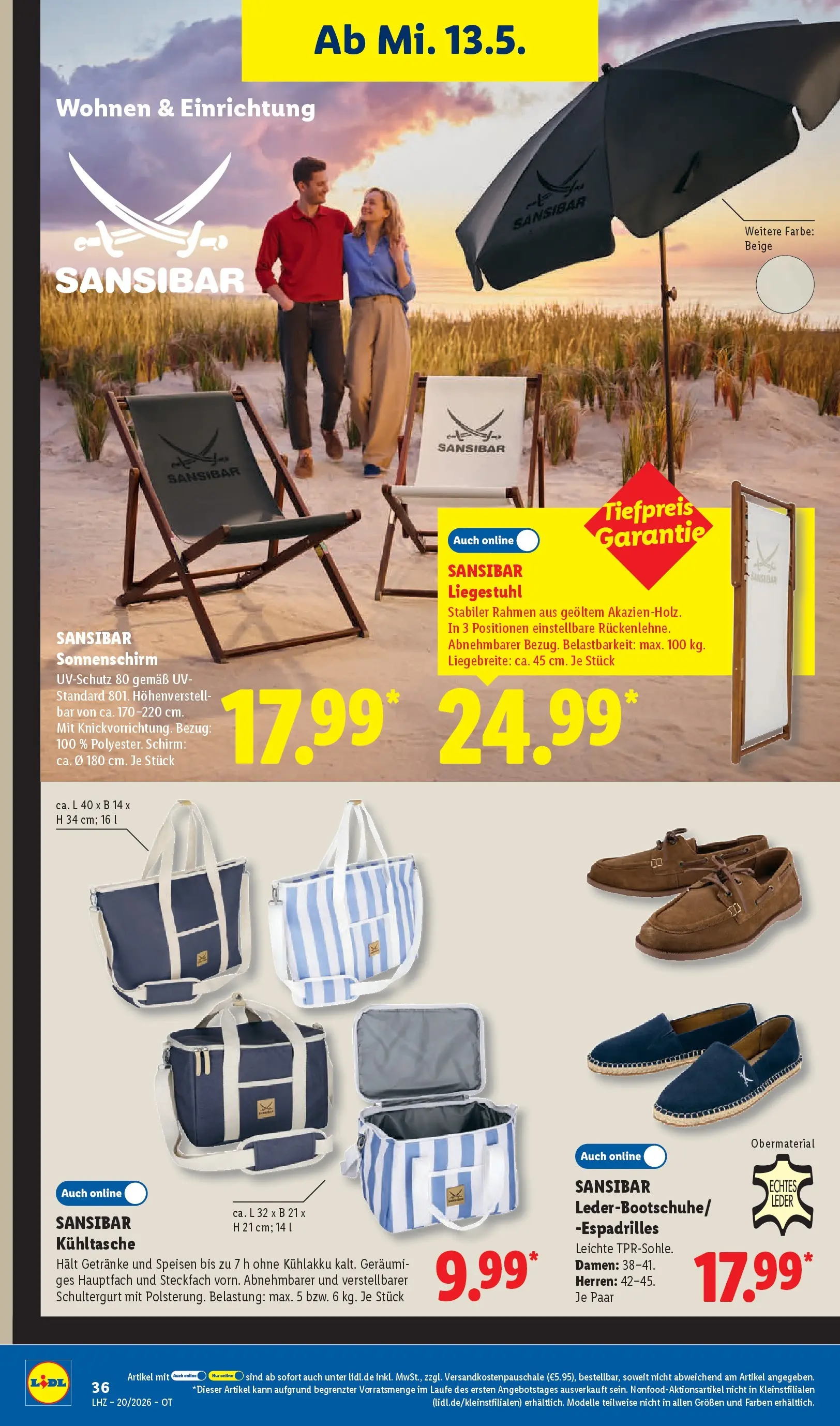 Lidl Prospekt Senftenberg (ab 11.05.2026) zum Blättern » Angebote | Seite: 58 | Produkte: Liegestuhl, Sonnenschirm, Espadrilles
