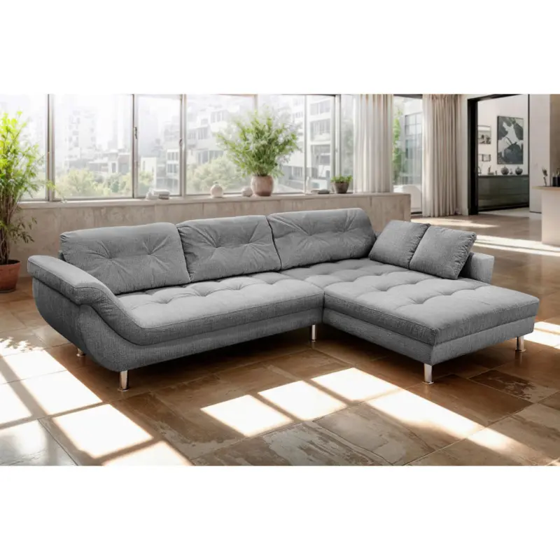 Ecksofa Brooklyn in Flachgewebe Dunkelgrau 329/199 cm