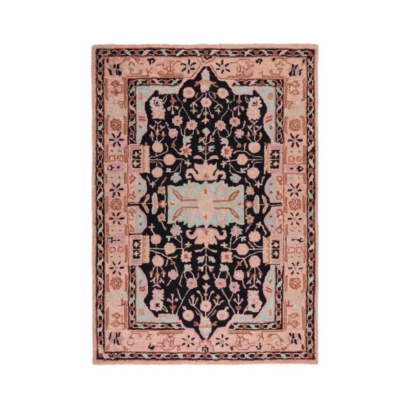 Webteppich 120/170 cm Blossom Traditional Rosa, Schwarz