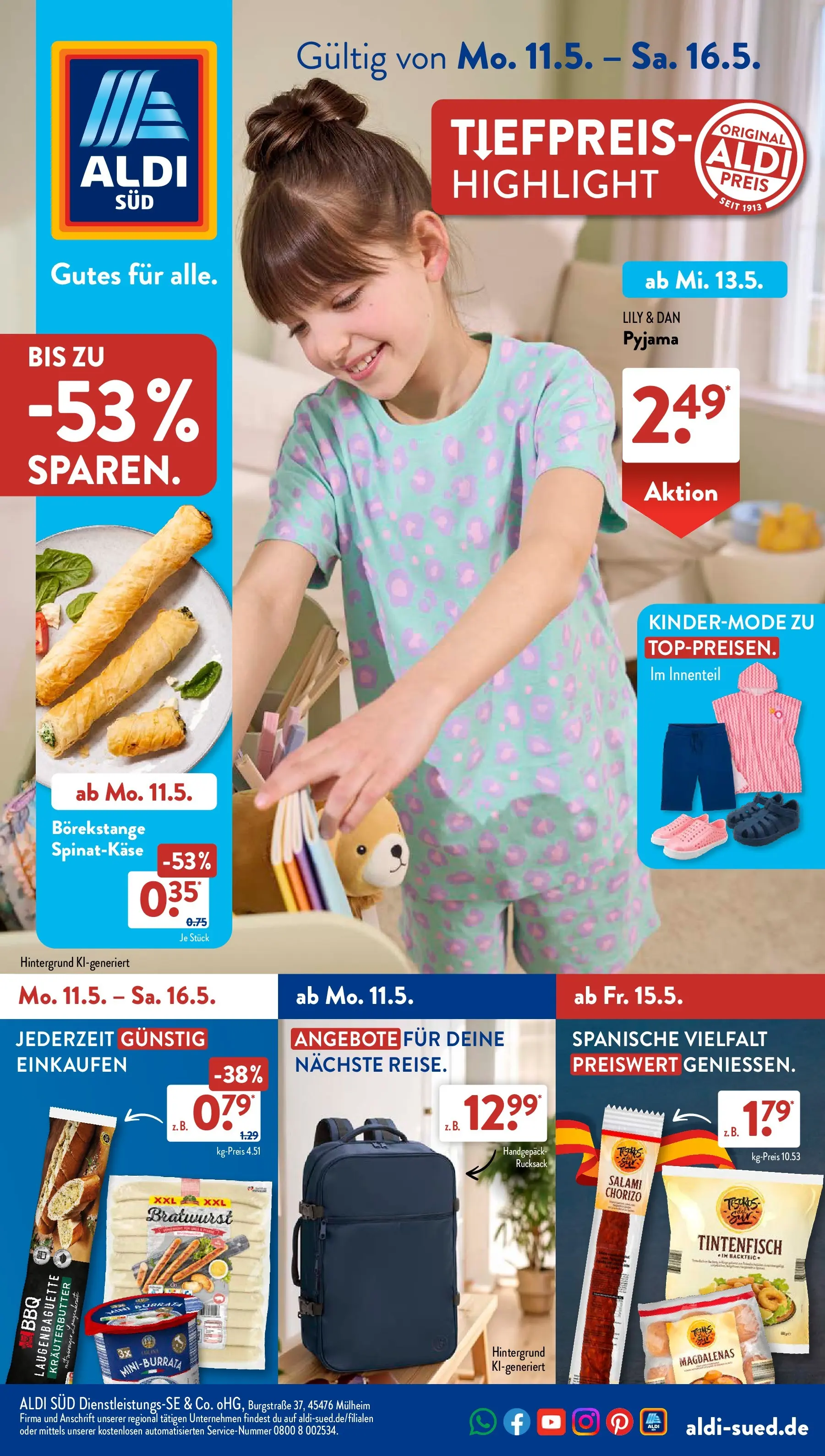 Aldi Süd - Aldi Süd: Wochenangebote (ab 10.05.2026) zum Blättern | Seite: 1 | Produkte: Kräuterbutter, Tintenfisch, Pyjama, Salami
