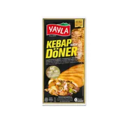 Kebab nach D&ouml;ner Art, Baguette gef&uuml;llt mit gegrilltem, fl&uuml;ssiggew&uuml;rztem H&auml;hnchend&ouml;nerfleisch mit Maismehl, Frischk&auml;sesauce, Krautsalat, Eisbergsalat und Zwiebeln