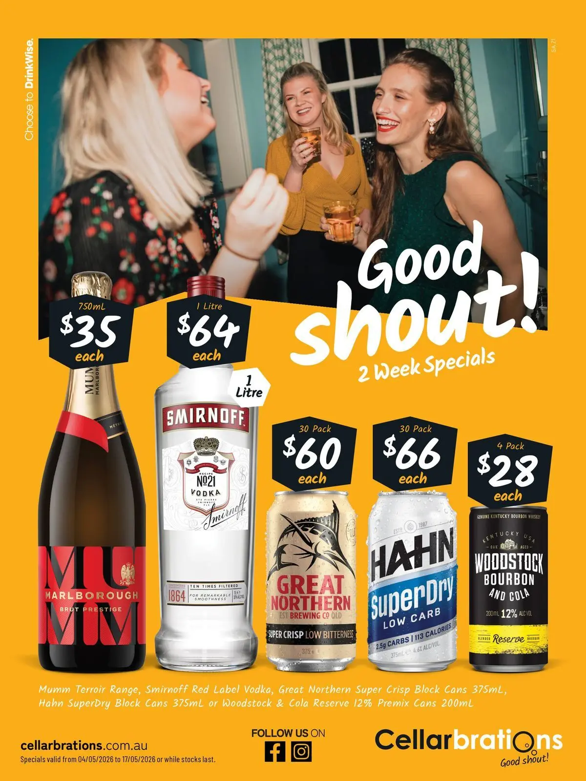 Deals - Good Shout! 04/05 - 04/05/2026 > weekly / monthly specials | Page: 1 | Products: Bourbon, Vodka, Whiskey