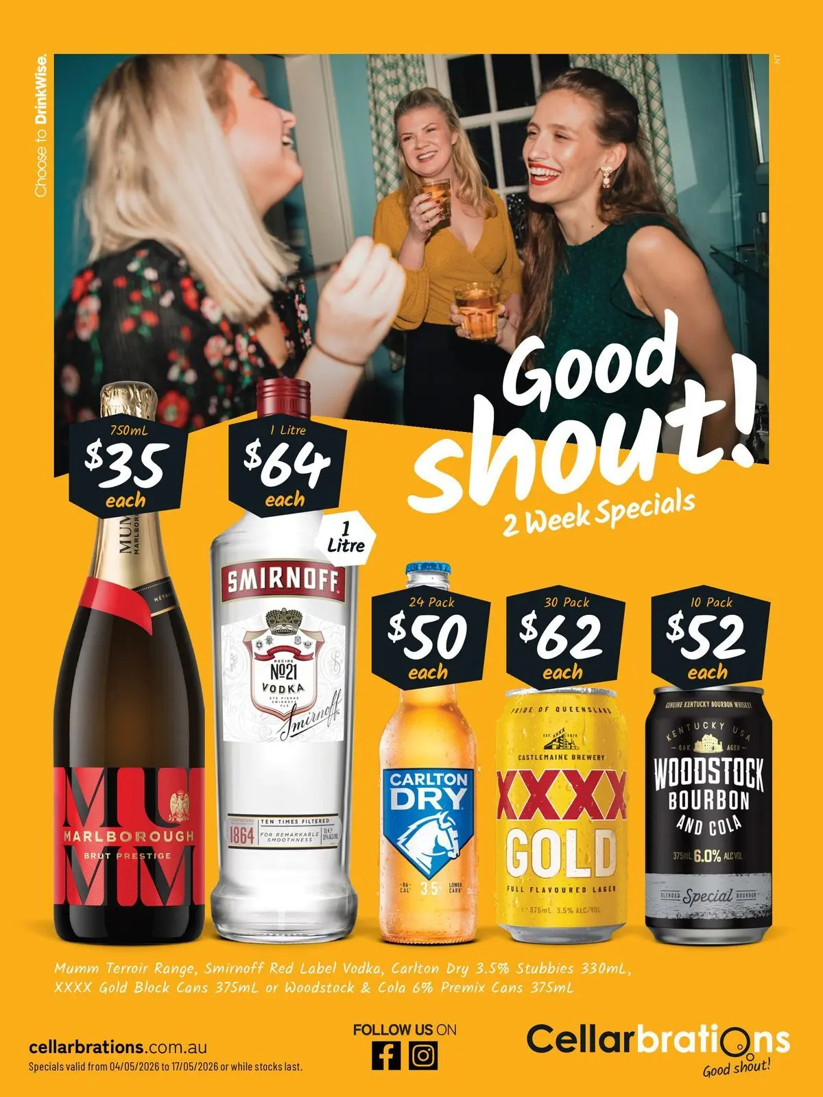 Deals - Good Shout! 04/05 - 04/05/2026 > weekly / monthly specials | Page: 1 | Products: Bourbon, Vodka, Whiskey