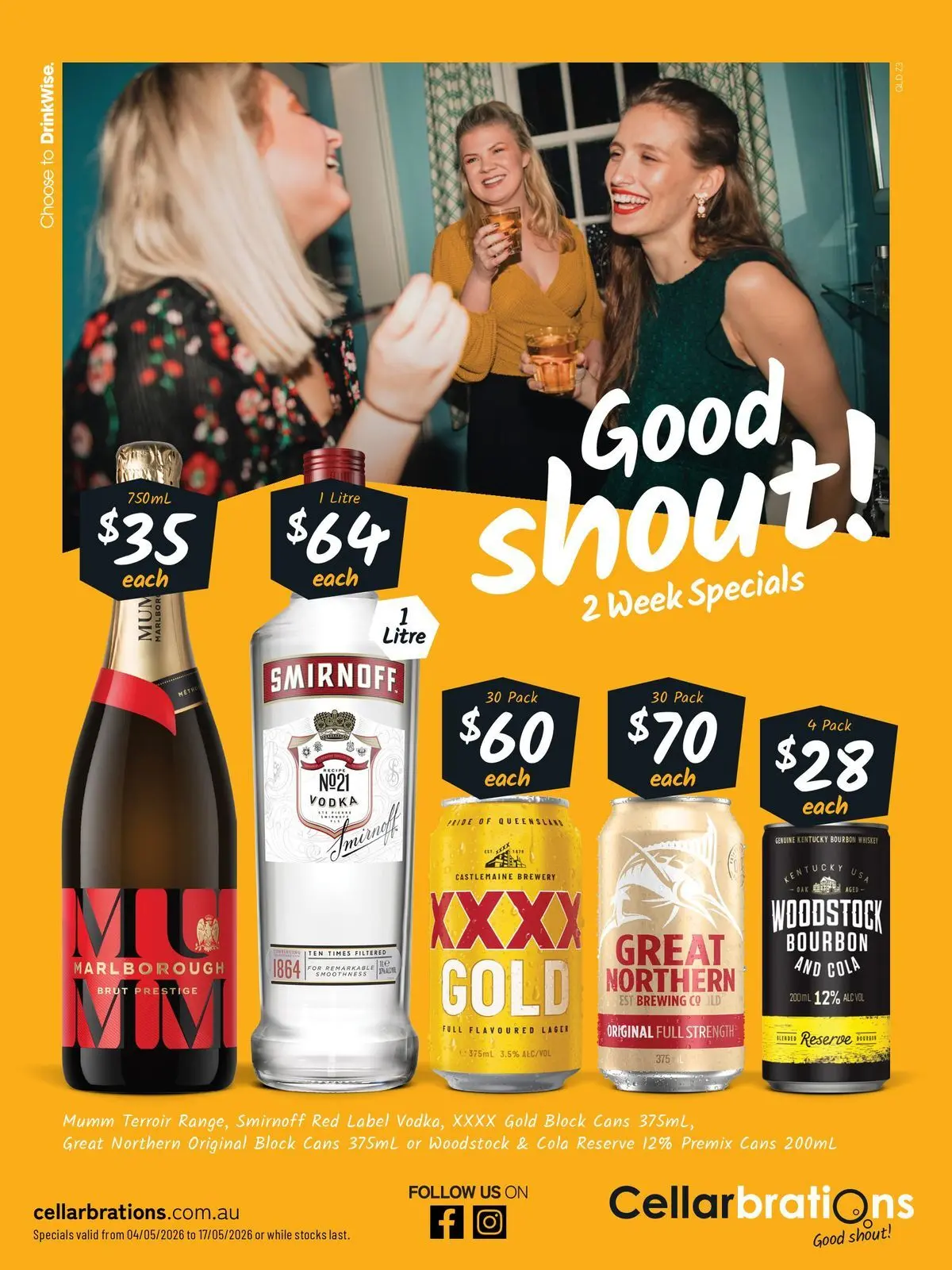 Deals - Good Shout! 04/05 - 04/05/2026 > weekly / monthly specials | Page: 1 | Products: Bourbon, Vodka, Whiskey