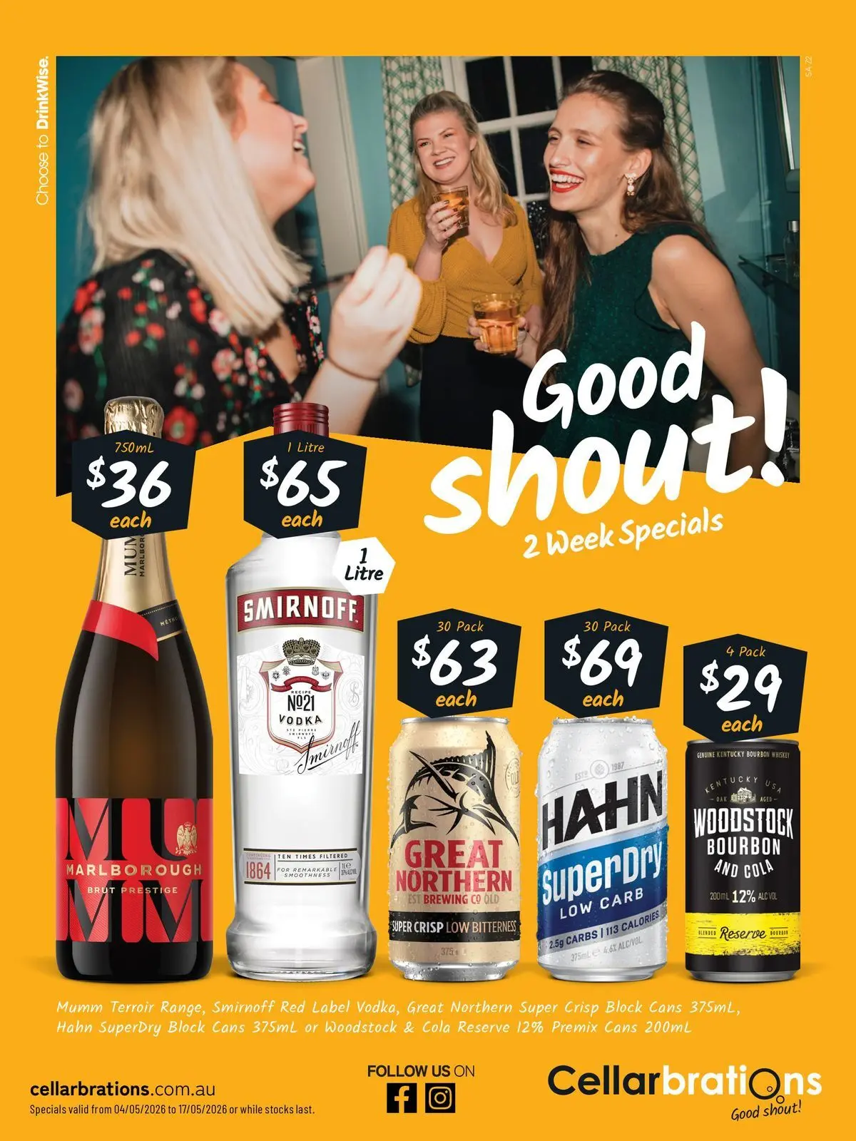 Deals - Good Shout! 04/05 - 04/05/2026 > weekly / monthly specials | Page: 1 | Products: Bourbon, Vodka, Whiskey