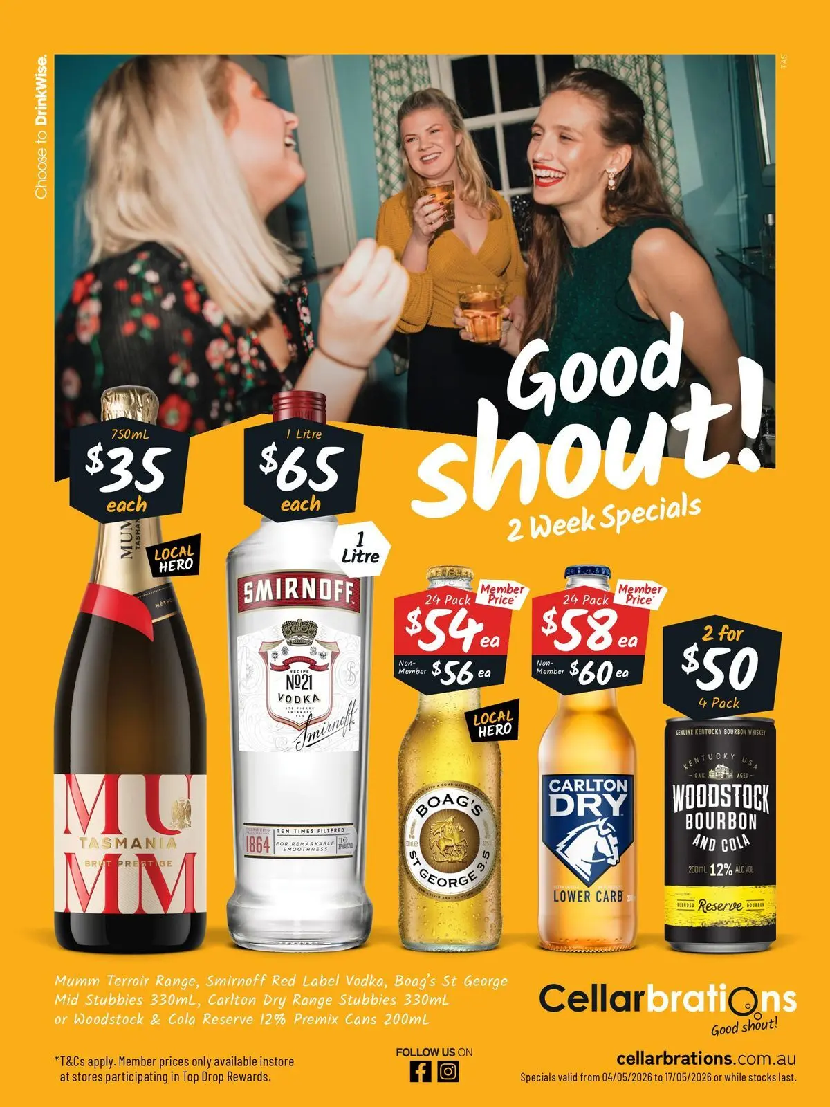 Deals - Good Shout! 04/05 - 04/05/2026 > weekly / monthly specials | Page: 1 | Products: Bourbon, Vodka, Whiskey