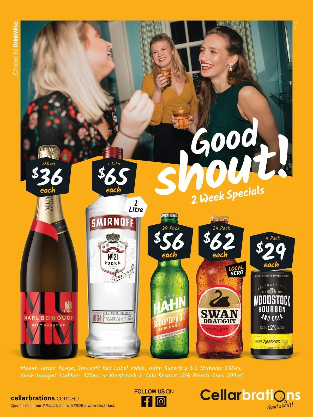 Deals - Good Shout! 04/05 - 04/05/2026 > weekly / monthly specials | Page: 1 | Products: Bourbon, Vodka, Whiskey