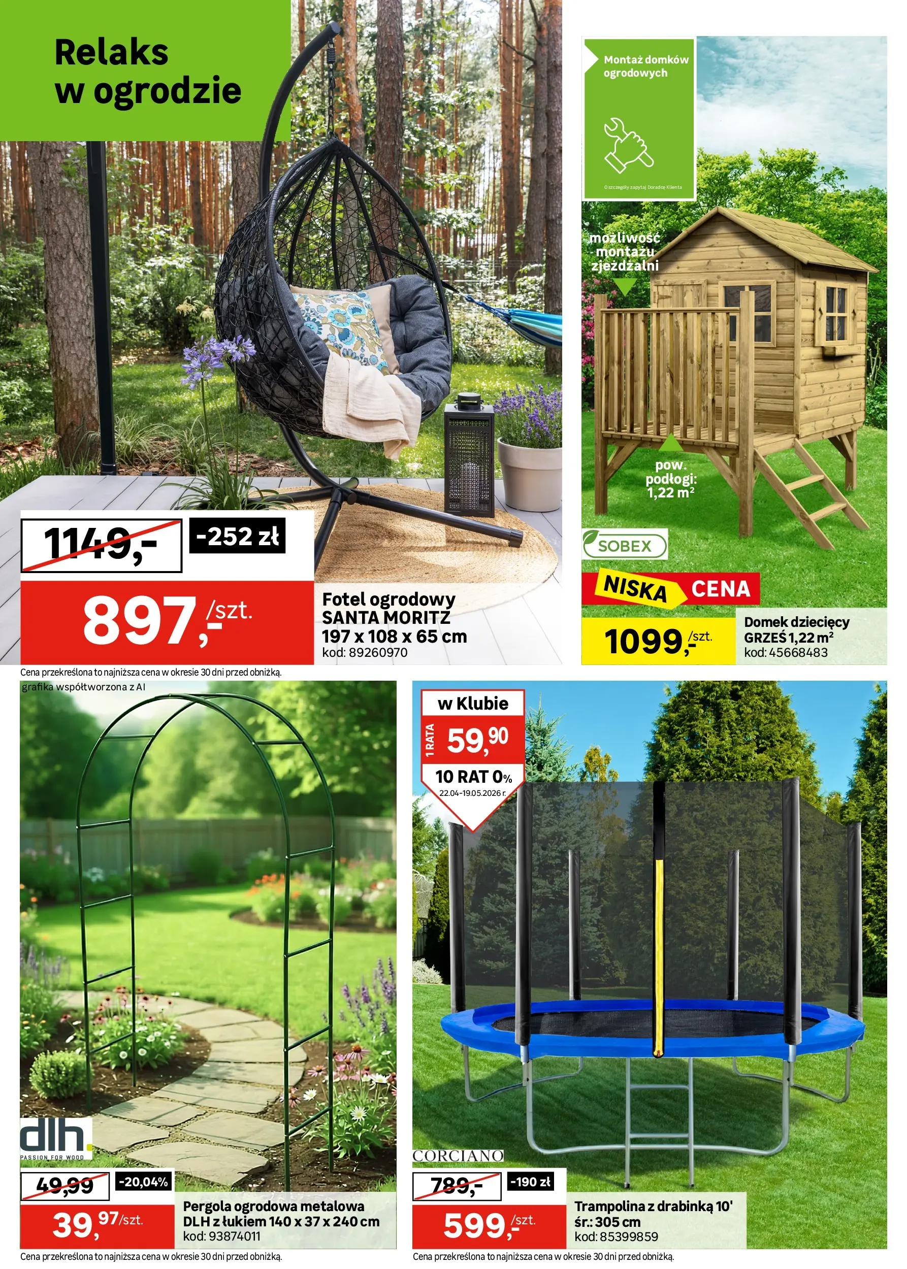 Leroy Merlin gazetka od (22.04.2026 - 19.05.2026) | Strona: 4 | Produkty: Fotel ogrodowy, Trampolina, Fotel