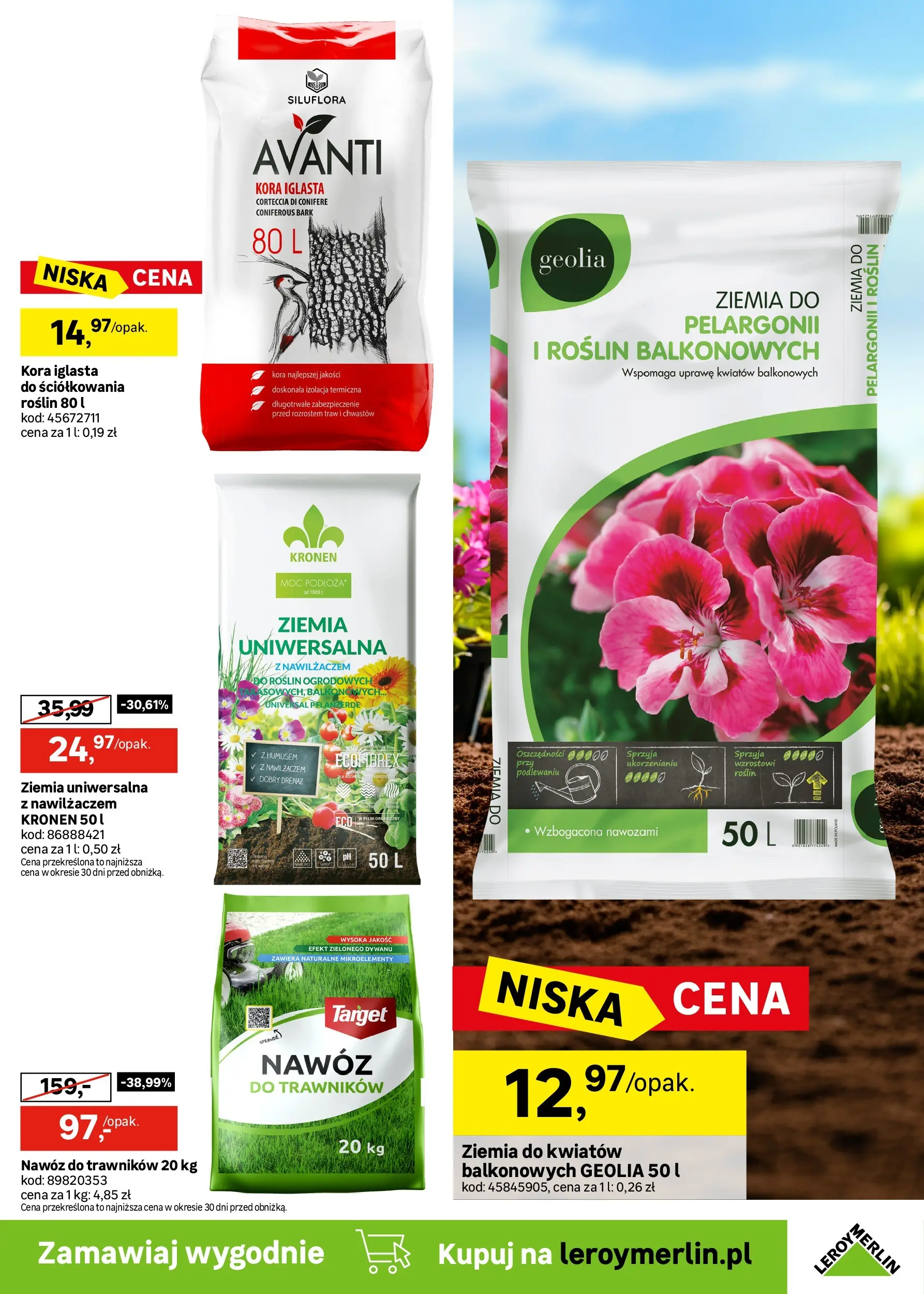 Leroy Merlin gazetka od (22.04.2026 - 19.05.2026) | Strona: 7 | Produkty: Ziemia do kwiatów, Ziemia uniwersalna, Ziemia