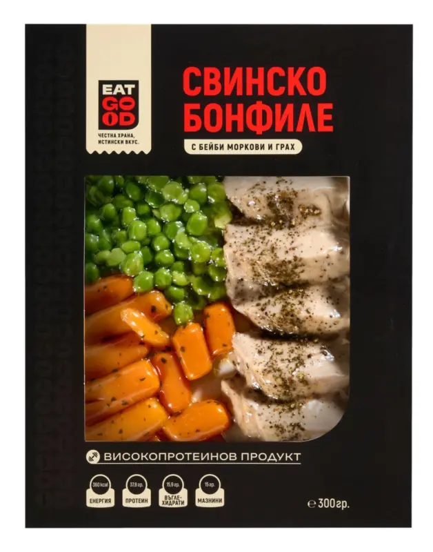 EAT GOOD Свинско бонфиле с моркови и грах