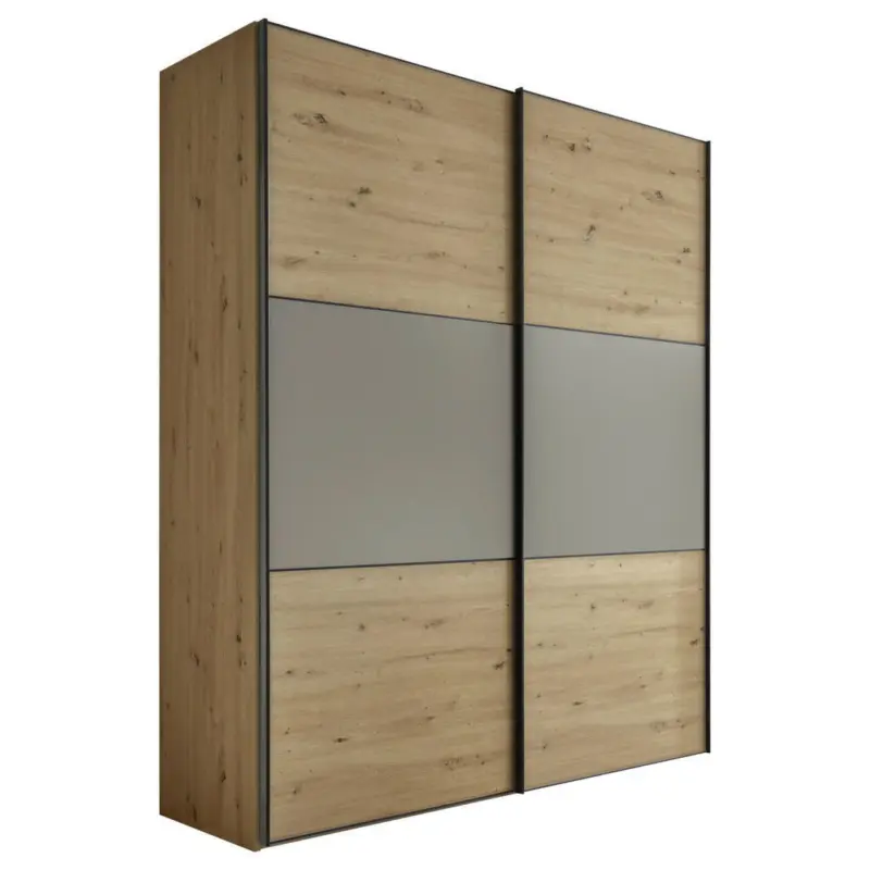 Schwebet&uuml;renschrank in Hellgrau, Eiche Artisan