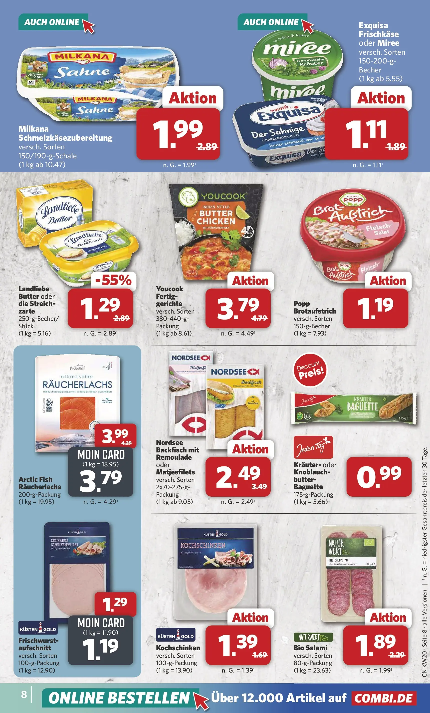 Combi Prospekt Detmold (ab 11.05.2026) zum Blättern | Seite: 8 | Produkte: Butter, Exquisa frischkase, Knoblauch, Fleisch