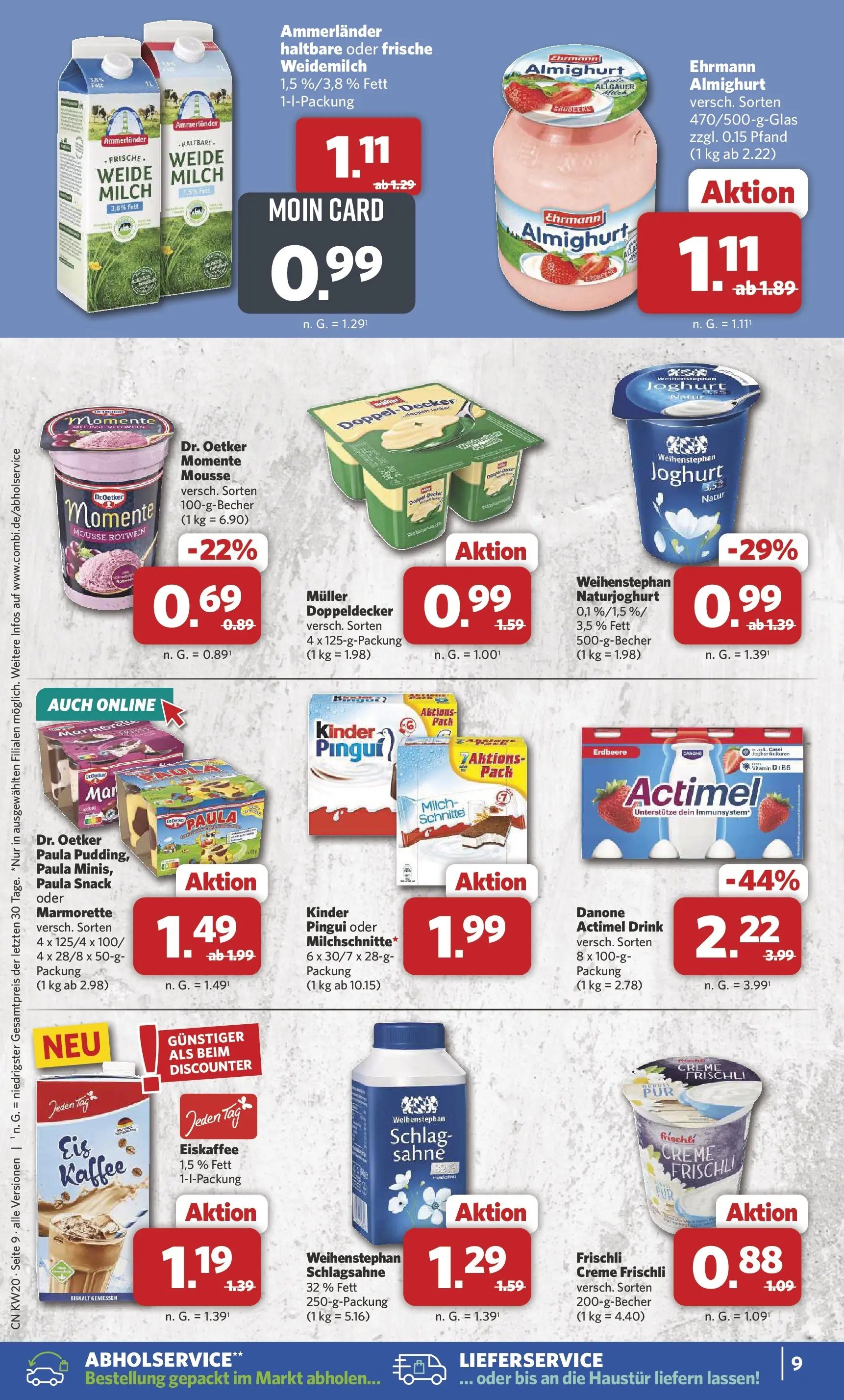 Combi Prospekt Detmold (ab 11.05.2026) zum Blättern | Seite: 9 | Produkte: Actimel, Schlagsahne, Joghurt, Kaffee