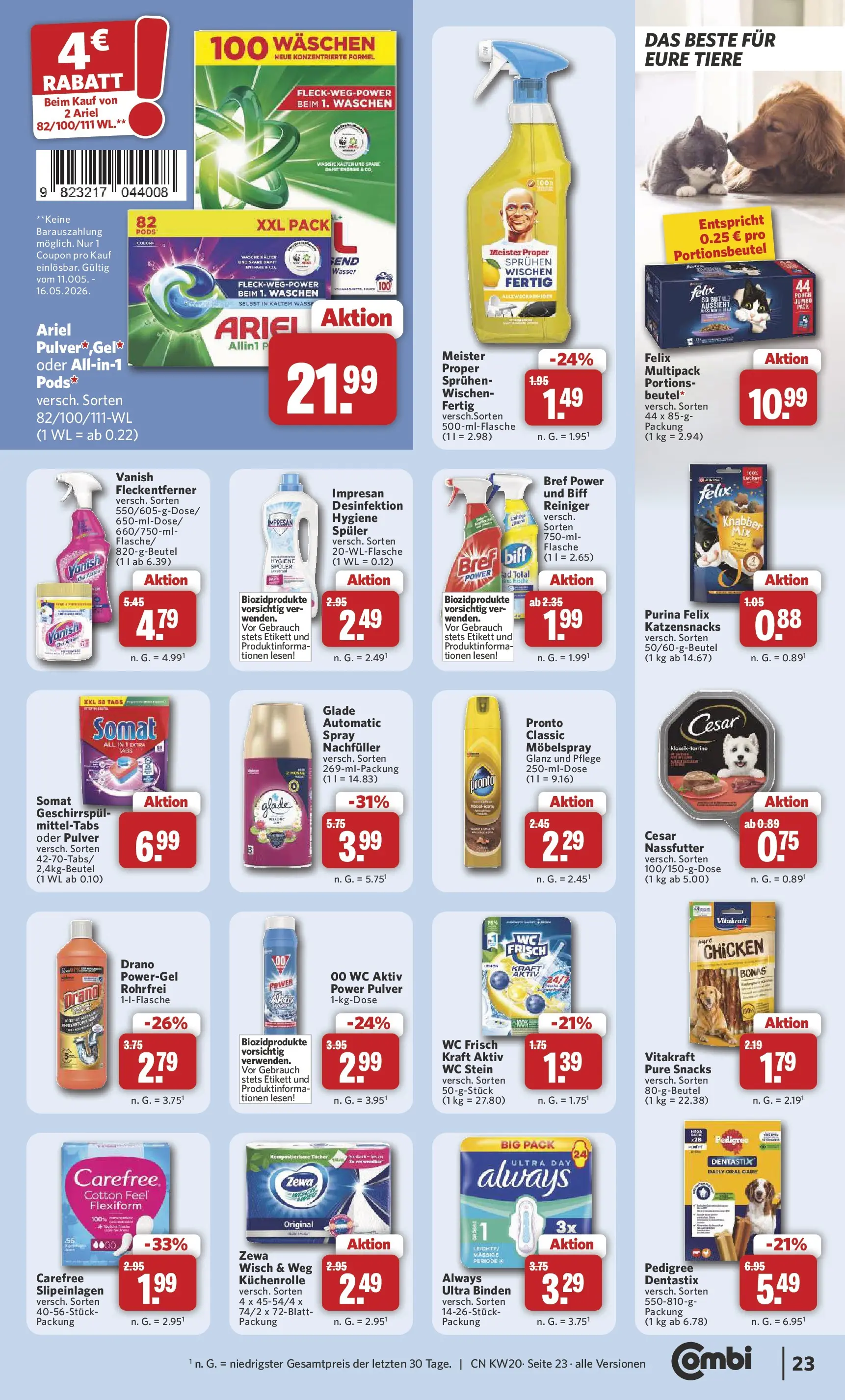 Combi Prospekt Detmold (ab 11.05.2026) zum Blättern | Seite: 24 | Produkte: Ariel, Wasser, Wc frisch, Pedigree