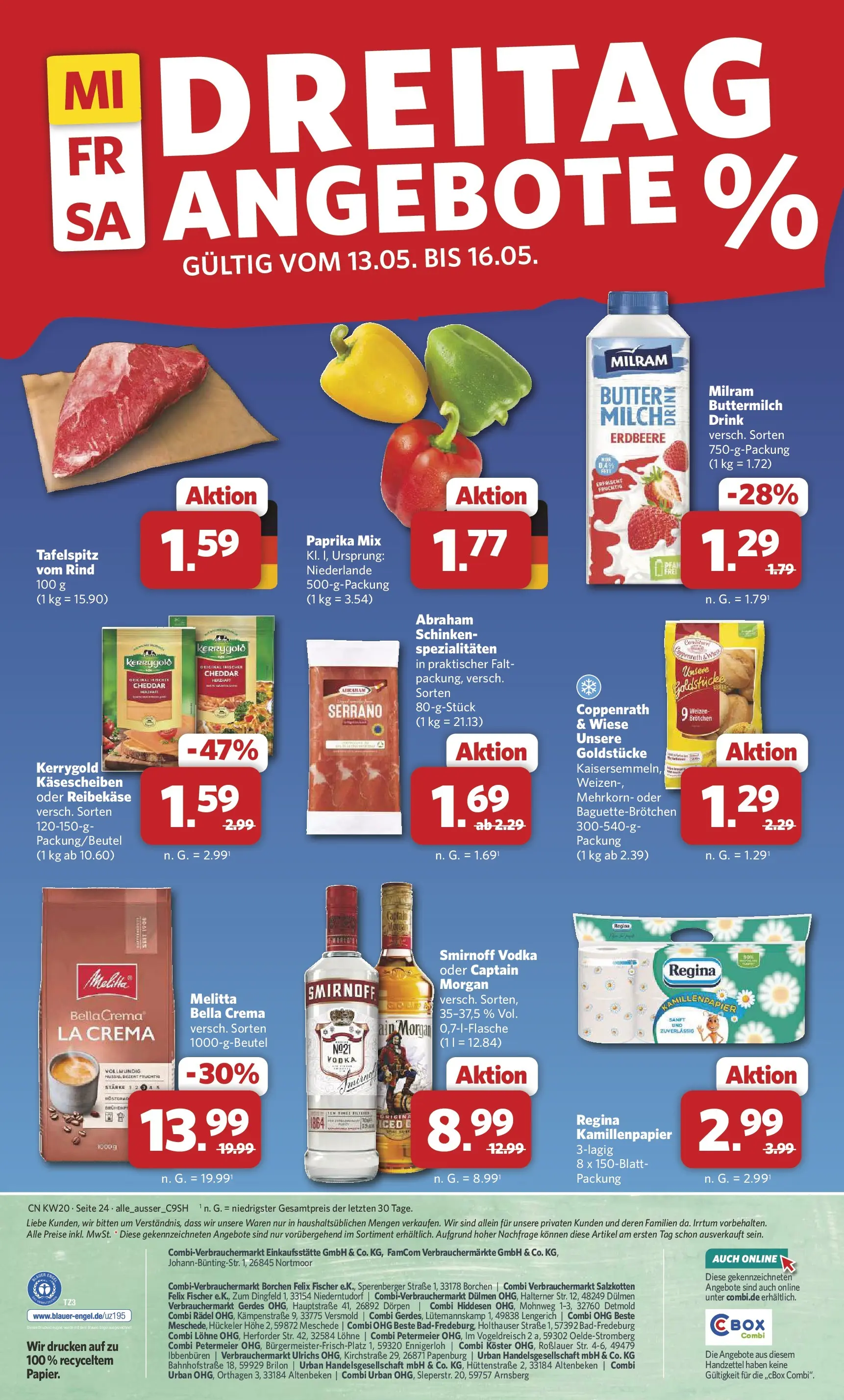 Combi Prospekt Detmold (ab 11.05.2026) zum Blättern | Seite: 25 | Produkte: Tafelspitz, Butter, Milram, Smirnoff