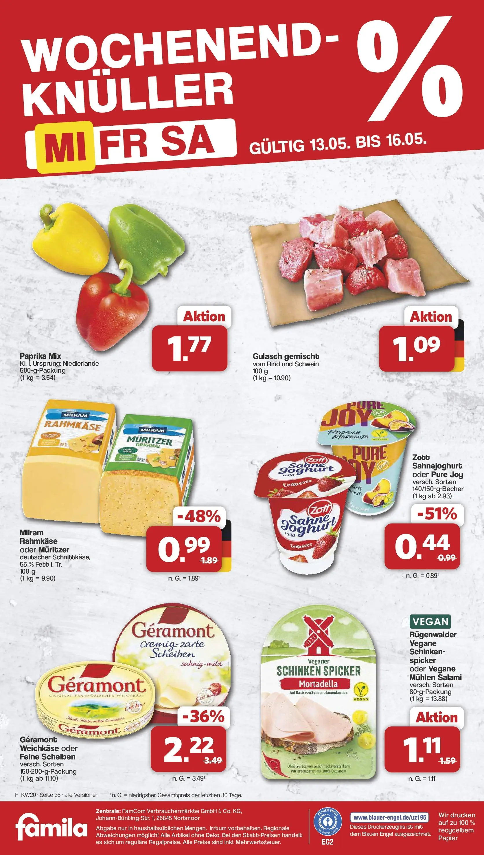 Famila Nordwest - Famila: Wochenangebote (ab 10.05.2026) zum Blättern | Seite: 36 | Produkte: Paprika, Gulasch, Schinken, Sahne