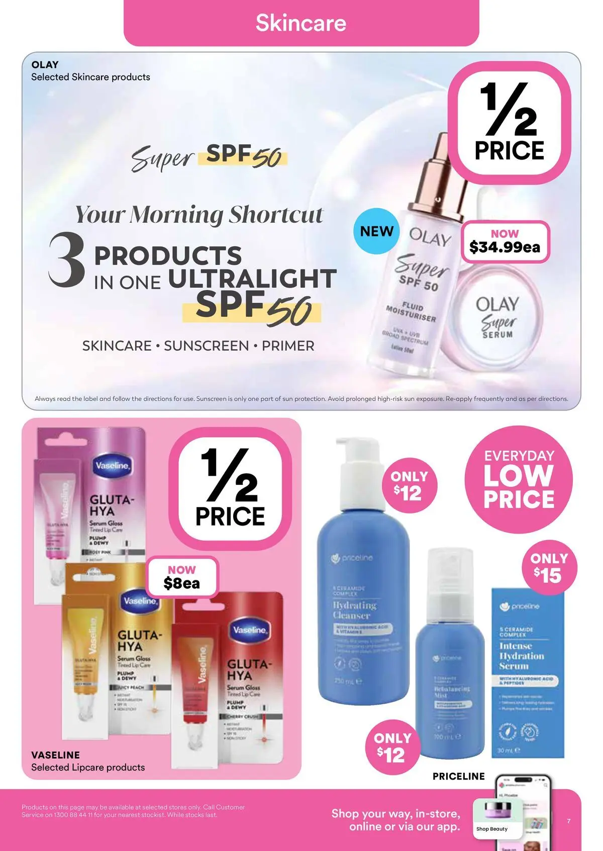 Priceline Pharmacy catalogue Bundoora - 06/05/2026 > weekly / monthly specials | Page: 7 | Products: Sunscreen, Moisturiser, Vaseline