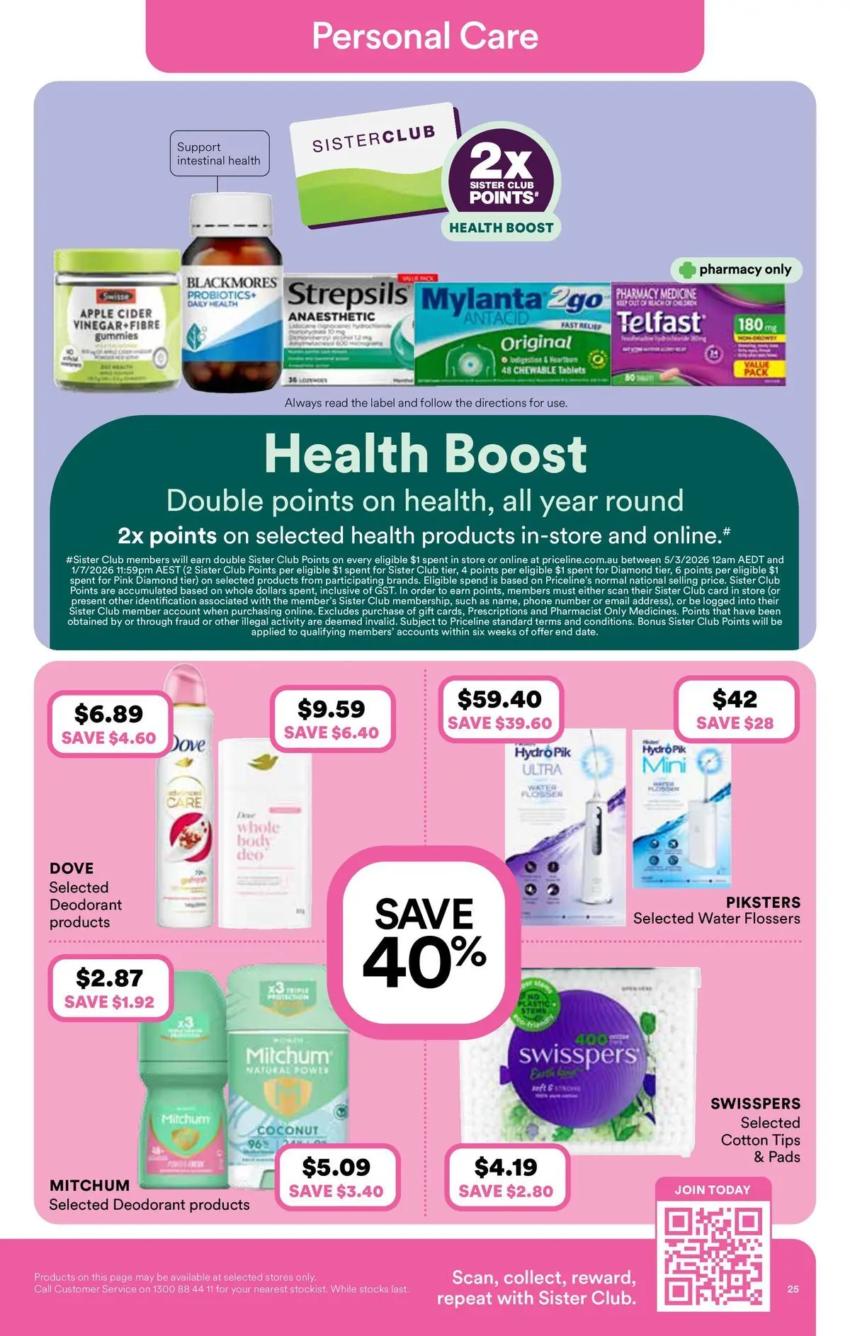 Priceline Pharmacy catalogue Bundoora - 06/05/2026 > weekly / monthly specials | Page: 25 | Products: Deodorant, Phone, Tablets, Cotton tips