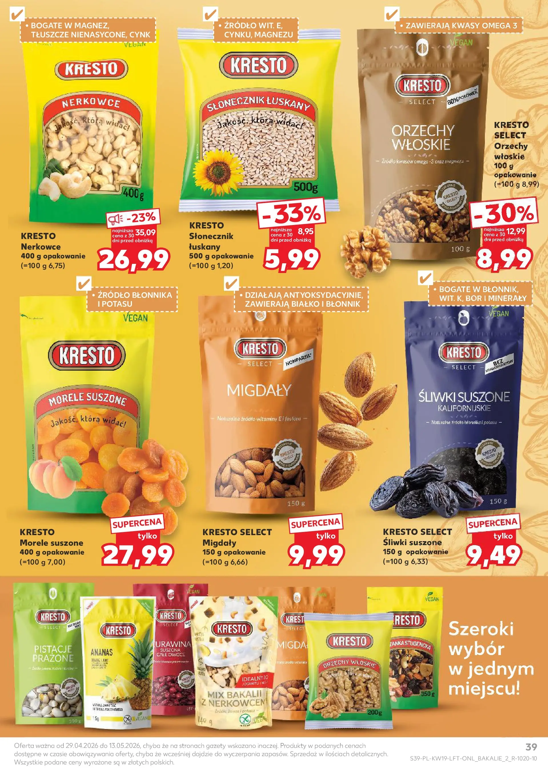 Kaufland gazetka od 07.05.2026 - od jutra PDF | Strona: 39 | Produkty: Orzechy włoskie, Morele, Słonecznik łuskany, Owoce