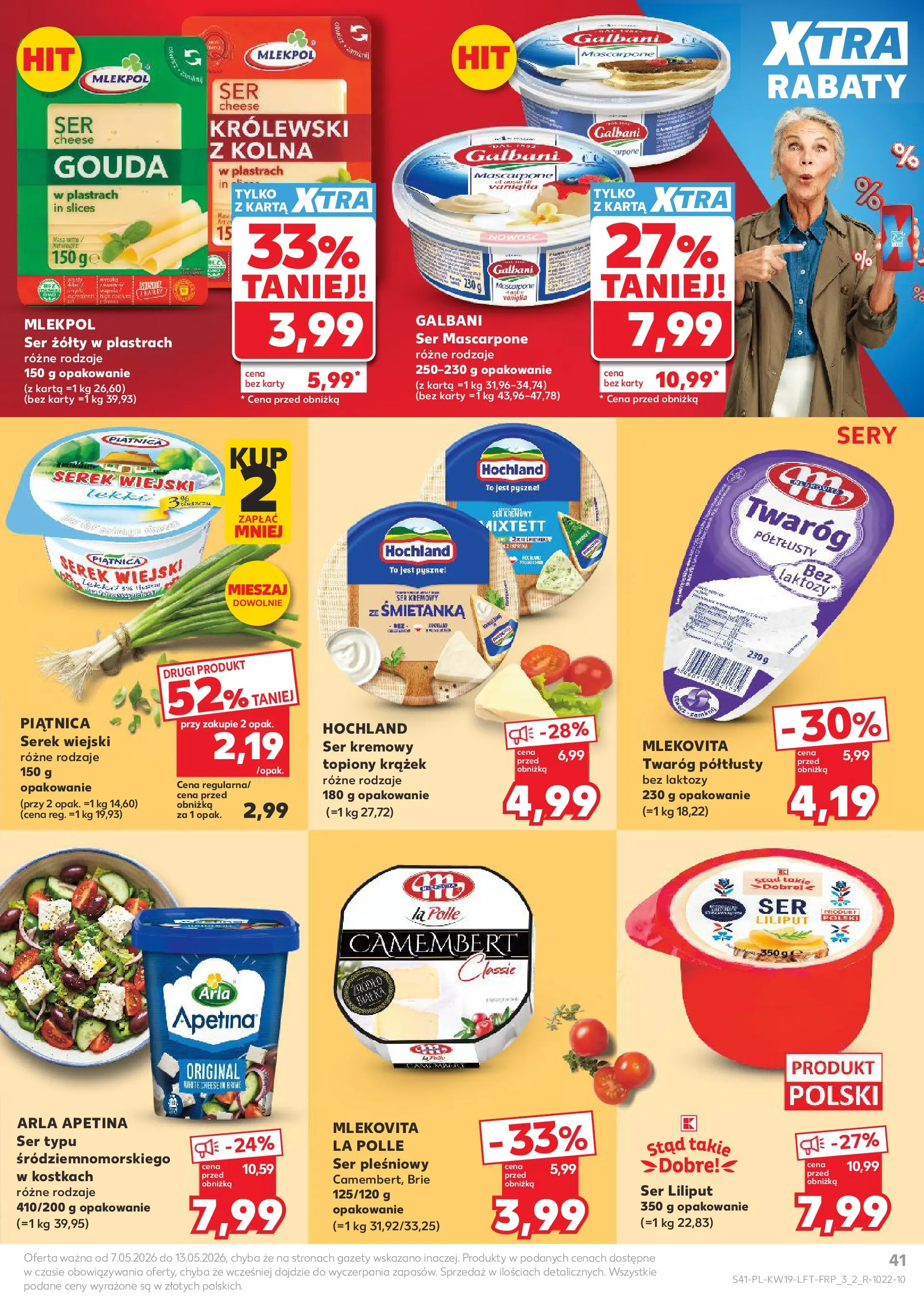 Kaufland gazetka od 07.05.2026 - od jutra PDF | Strona: 41 | Produkty: Ser żółty, Karta, Twaróg półtłusty, Ser mascarpone