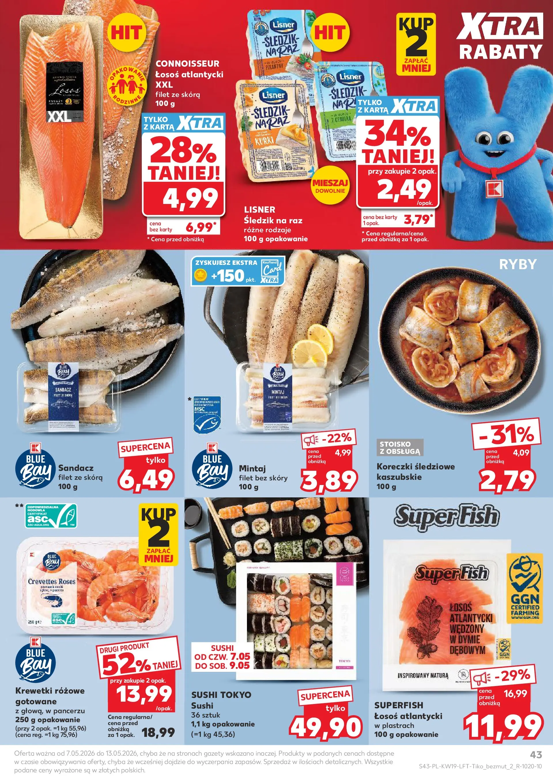 Kaufland gazetka od 07.05.2026 - od jutra PDF | Strona: 43 | Produkty: Karta, Krewetki, Sandacz, Ryby