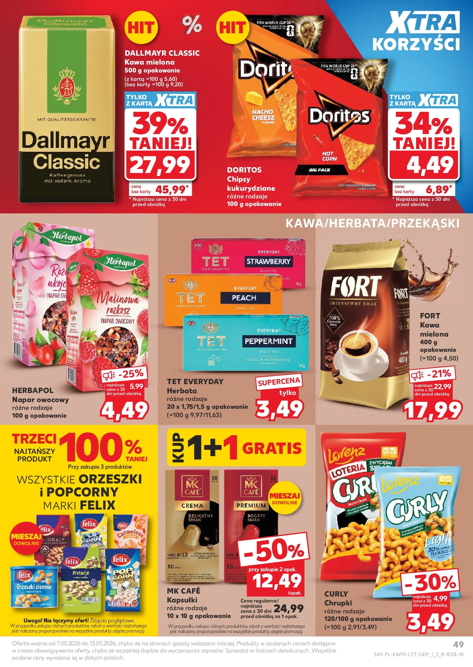 Kaufland gazetka od 07.05.2026 - od jutra PDF | Strona: 49 | Produkty: Chipsy, Orzeszki ziemne, Kawa, Herbata