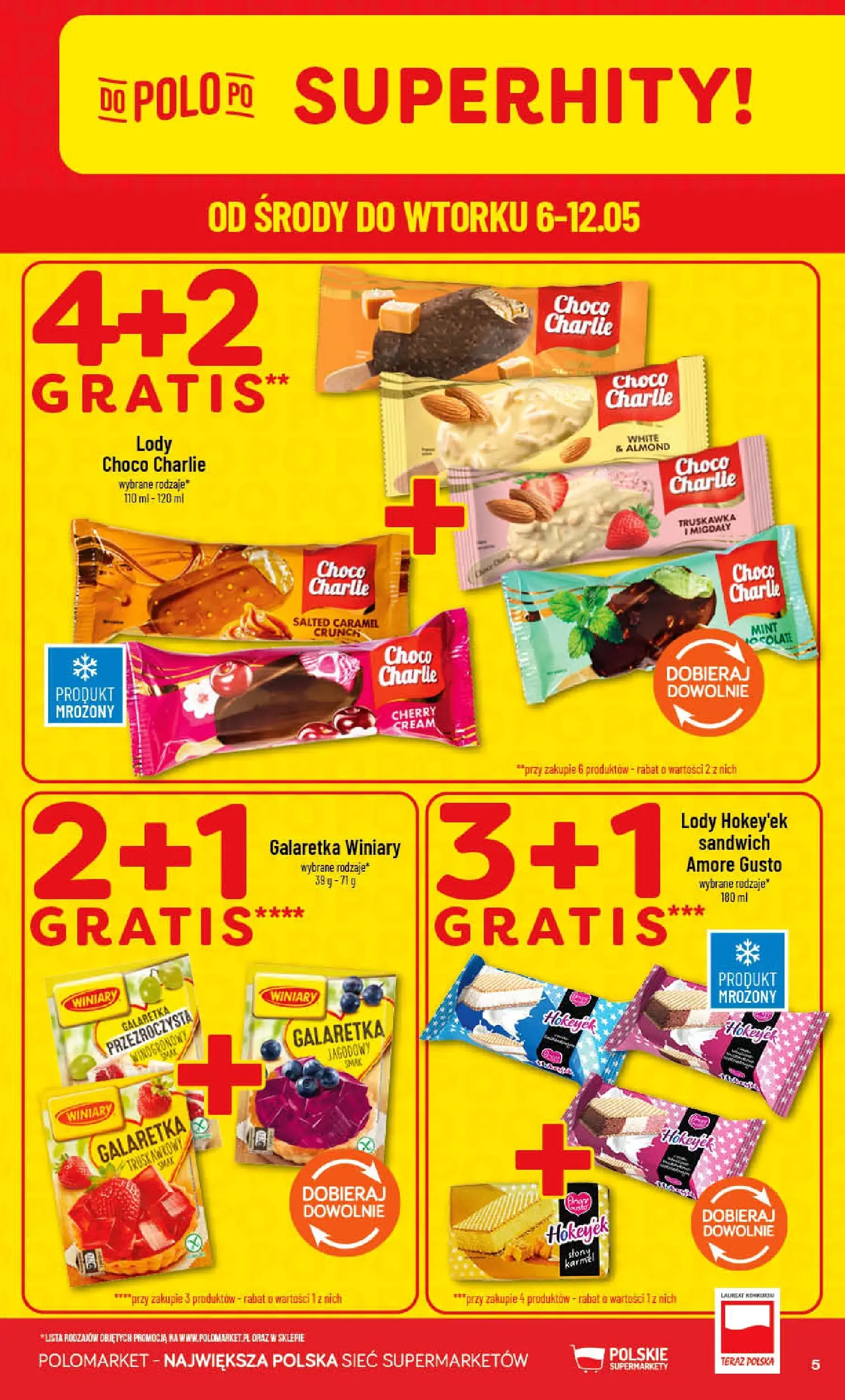 Nowa POLOmarket gazetka od jutra 06.05.2026 | Strona: 5 | Produkty: Galaretka, Sandwich, Galaretka przezroczysta, Lody